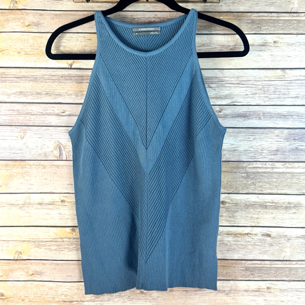 Anthropologie Womens Gemma Ribbed Blue Minimalist Tank Sweater M